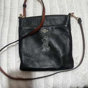 Coach x Disney Mickey Black Leather Crossbody Bag with Brown Strap